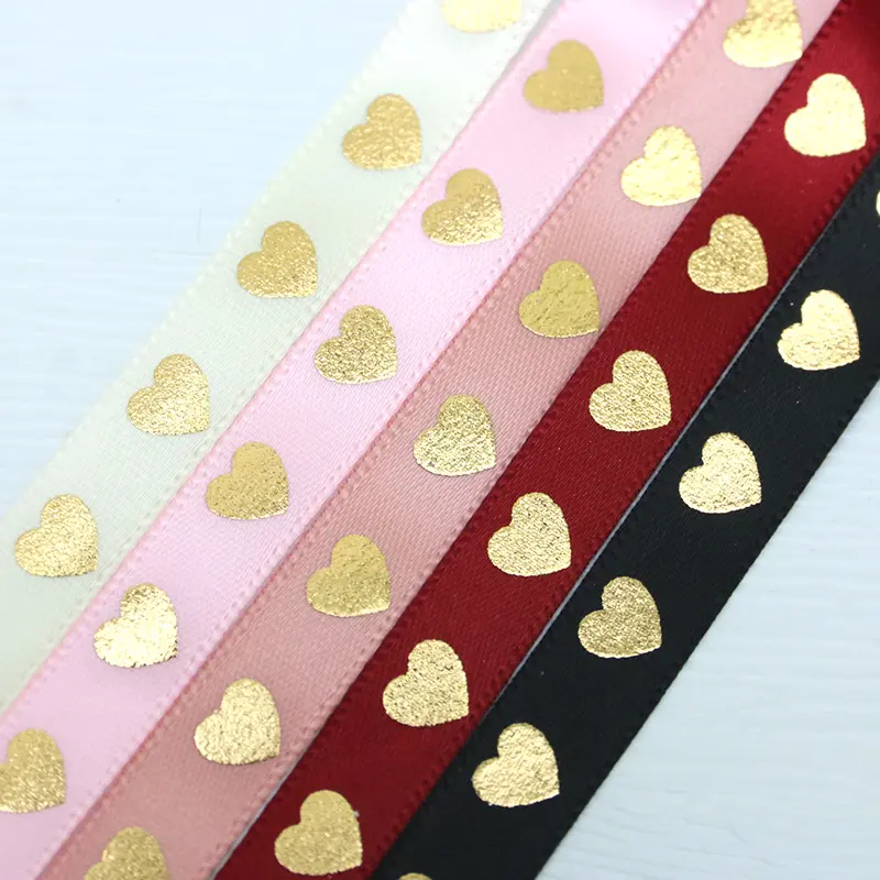 (10meters/roll)1cm Hot Stamping Peach Heart Ribbon Love Ribbons Valentine's Day Packaging Handmade Gift Packaging Decoration DIY