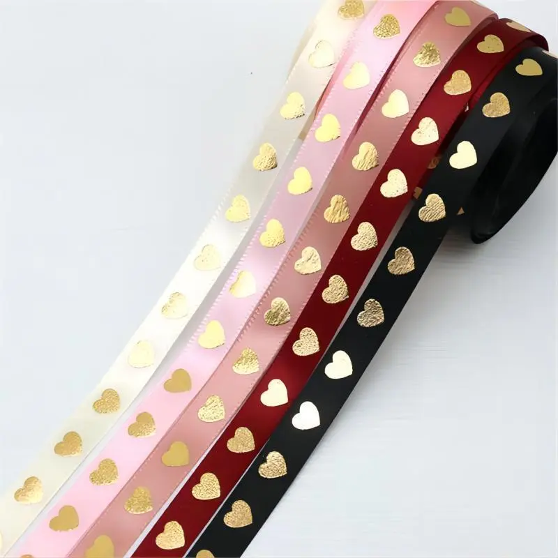 (10meters/roll)1cm Hot Stamping Peach Heart Ribbon Love Ribbons Valentine's Day Packaging Handmade Gift Packaging Decoration DIY