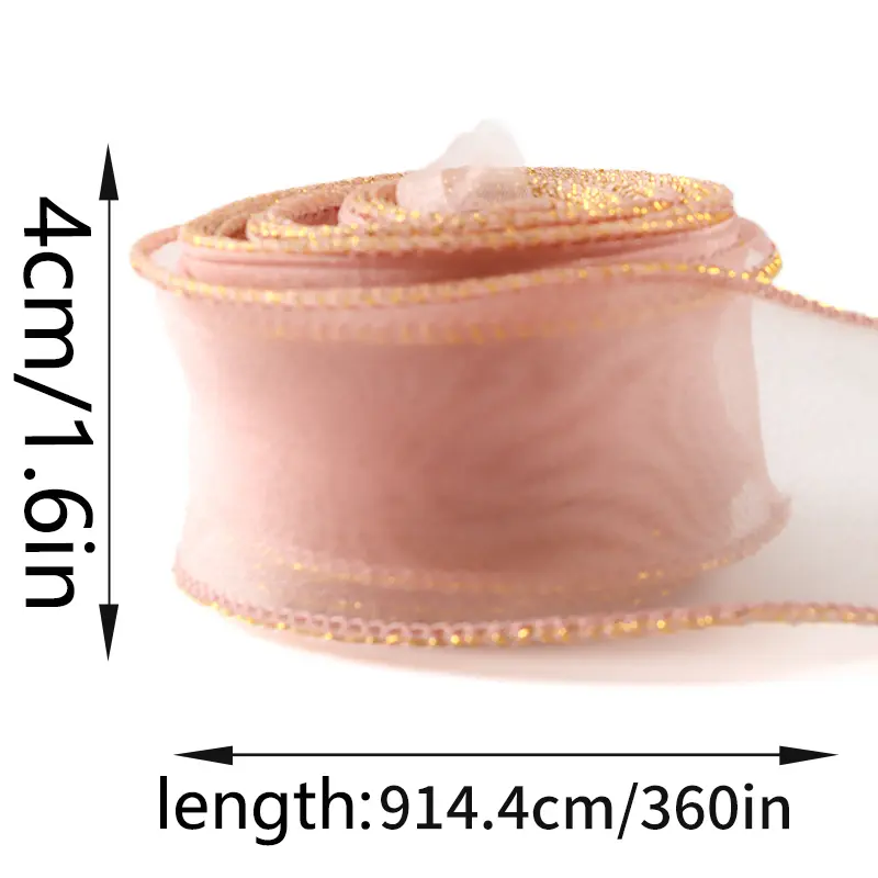 (10 Yards/pack) 4cm Gold Edged Fishtail Ribbon Organza Fresh Flower Tie Ribbons Cake Decoration Gift Box Packaging Bow DIY Lace