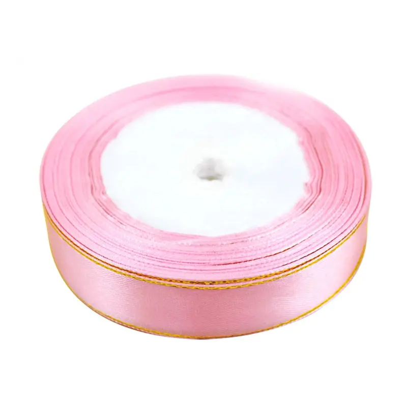 (25 yards/lot) White Satin ribbon gold edge wholesale high quality gift packaging ribbons