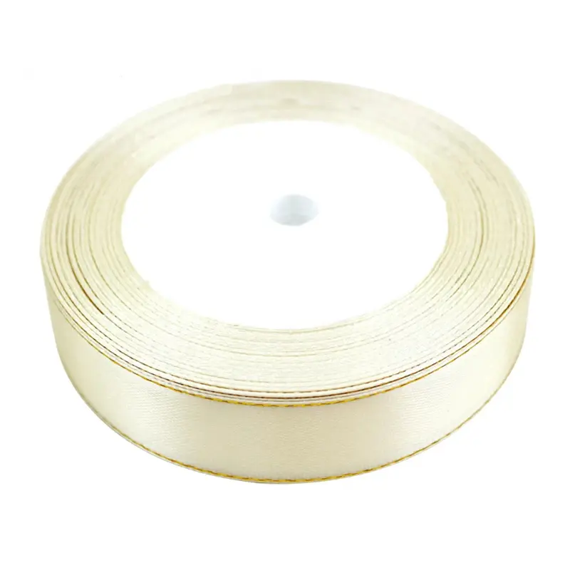 (25 yards/lot) White Satin ribbon gold edge wholesale high quality gift packaging ribbons