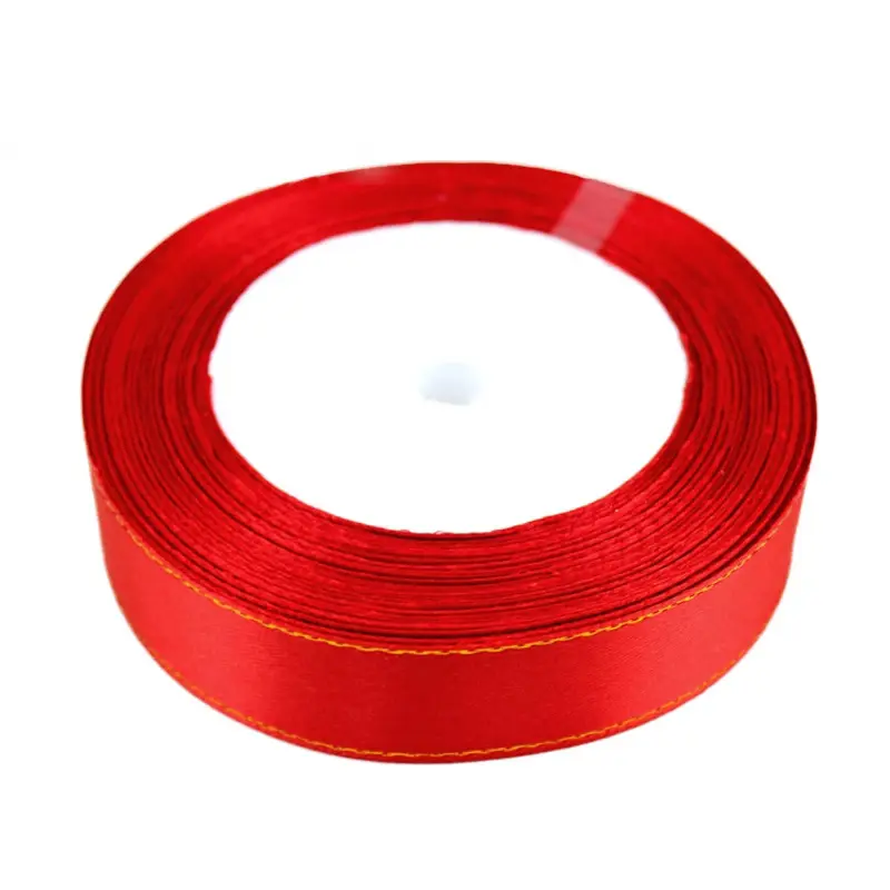 (25 yards/lot) White Satin ribbon gold edge wholesale high quality gift packaging ribbons