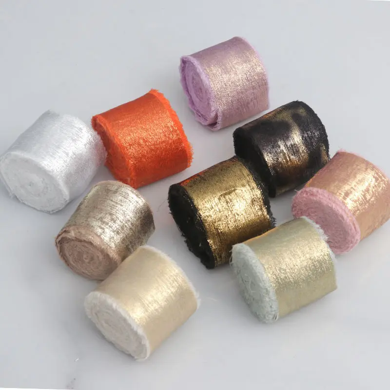 (5 Meters/roll) 40mm Hot Stamping Plush Chiffon Ribbon Gift Packaging Wedding Festival Party Decoration Crafts Production Retro