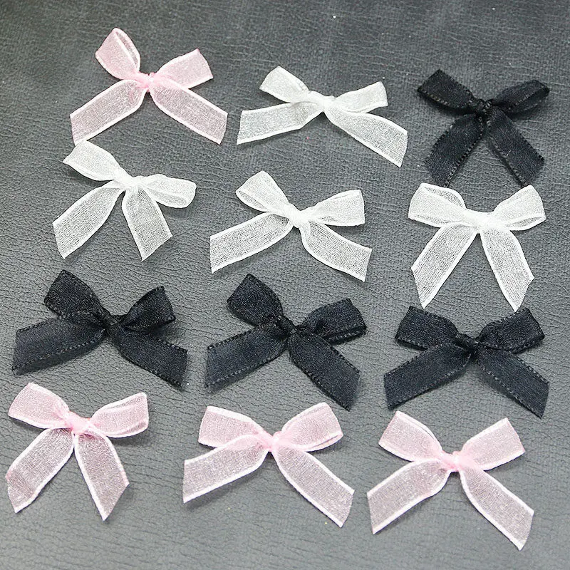 (50Pcs/bag)3.5X4.5cm Organza Ribbon Bow Mini Christmas Bows Party Decoration Craft Hair Accessories Wedding Room Decorations DIY