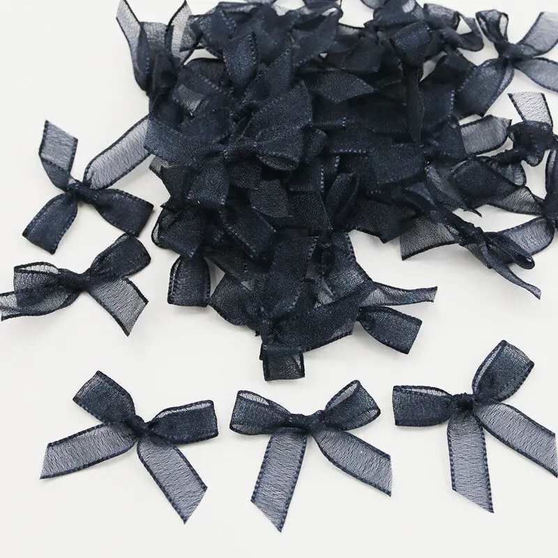 (50Pcs/bag)3.5X4.5cm Organza Ribbon Bow Mini Christmas Bows Party Decoration Craft Hair Accessories Wedding Room Decorations DIY