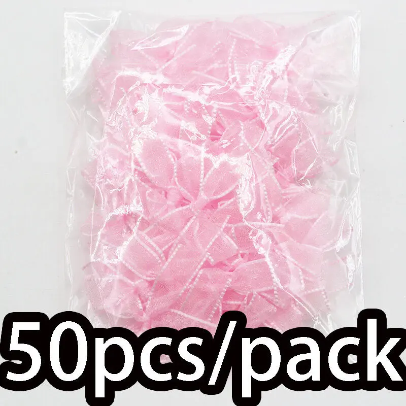 (50Pcs/bag)3.5X4.5cm Organza Ribbon Bow Mini Christmas Bows Party Decoration Craft Hair Accessories Wedding Room Decorations DIY
