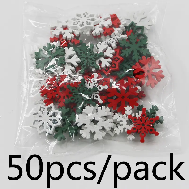 (50pcs/pack) 23mm Wooden Christmas Snowflake Wood Chip Hanging Decoration Colorful Christmas Party Handmade Home Accessories DIY