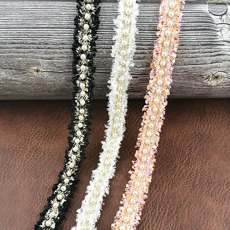 (1 Yard/Pack) 20mm Lace Fabric Webbing Pearl Gold Line Decoration Wrapping Gift Ribbons Clothing Material Accessories