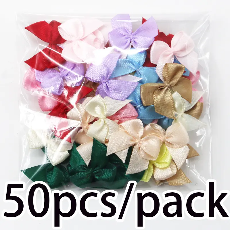(50pcs/pack) 25mm Mix Small Size Satin Ribbon Bow handmade Christmas Party Decoration Gift box packaging Tie DIY