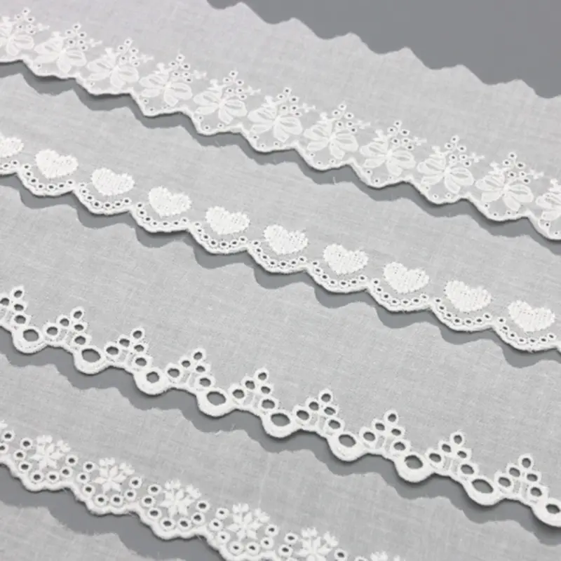 (3 Yards/lot) 55mm-85mm Cotton Lace White Embroidery Sewn Clothing Textile Fabric Woven Ribbon Decoration Wedding Home Stickers
