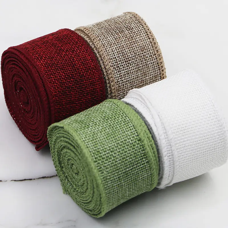 (5 meters/pack) 40mm colored linen ribbon wire edge ribbons flower lace gift box cake packaging ribbon