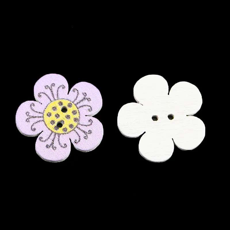 (100 Pcs/pack) 2-hole 2cm plum Blossom Wooden Flower Button Sewing Accessories Scrapbook Color Printing Home Decoration