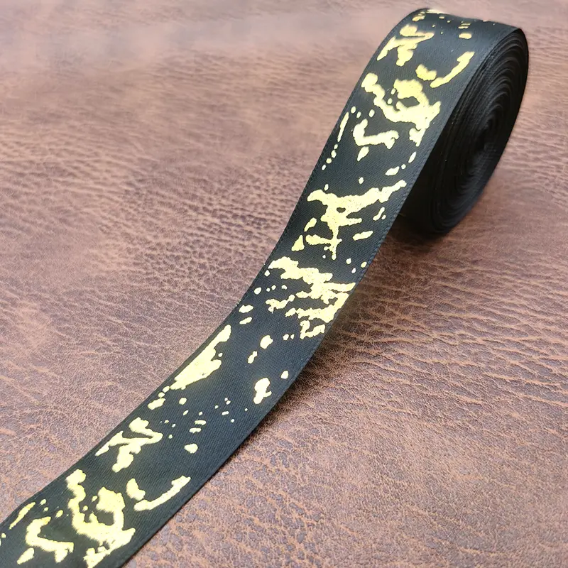 (10Yards/roll) 25mm Marble Crack Satin Ribbon Gold Foil Printed Ribbons Gift Packaging Christmas Wedding Home Sewing Decoration