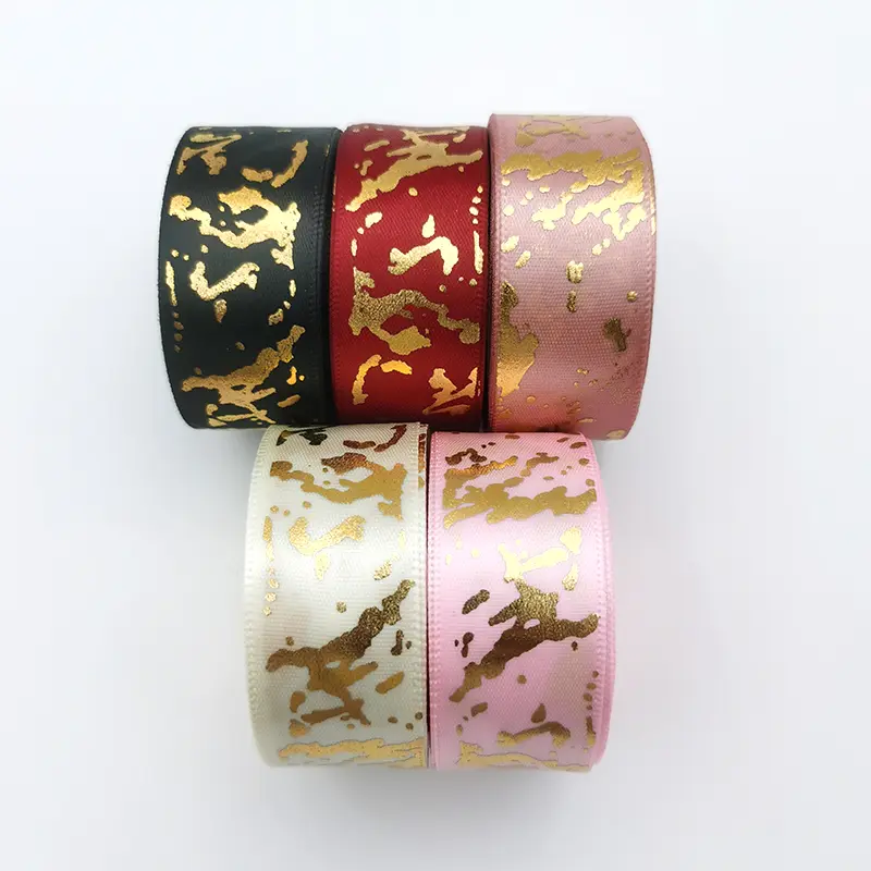 (10Yards/roll) 25mm Marble Crack Satin Ribbon Gold Foil Printed Ribbons Gift Packaging Christmas Wedding Home Sewing Decoration