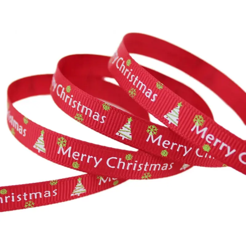 (25 yards/lot) 10mm/25mm Red printed grosgrain ribbon Merry Christmas satin ribbons wholesale