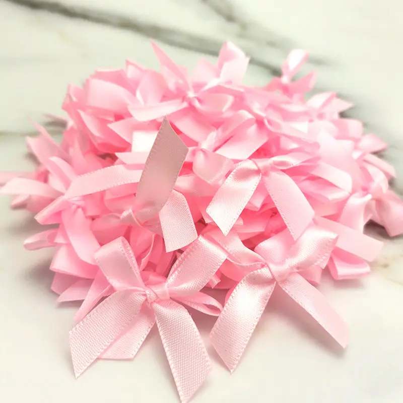 (200 pcs/pack) Fresh Pink Ribbon Bows Small Size Satin Ribbon Bow Flower Craft Decoration Handwork DIY Party Decoration