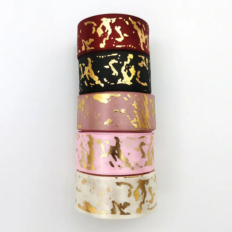 (10Yards/roll) 25mm Marble Crack Satin Ribbon Gold Foil Printed Ribbons Gift Packaging Christmas Wedding Home Sewing Decoration