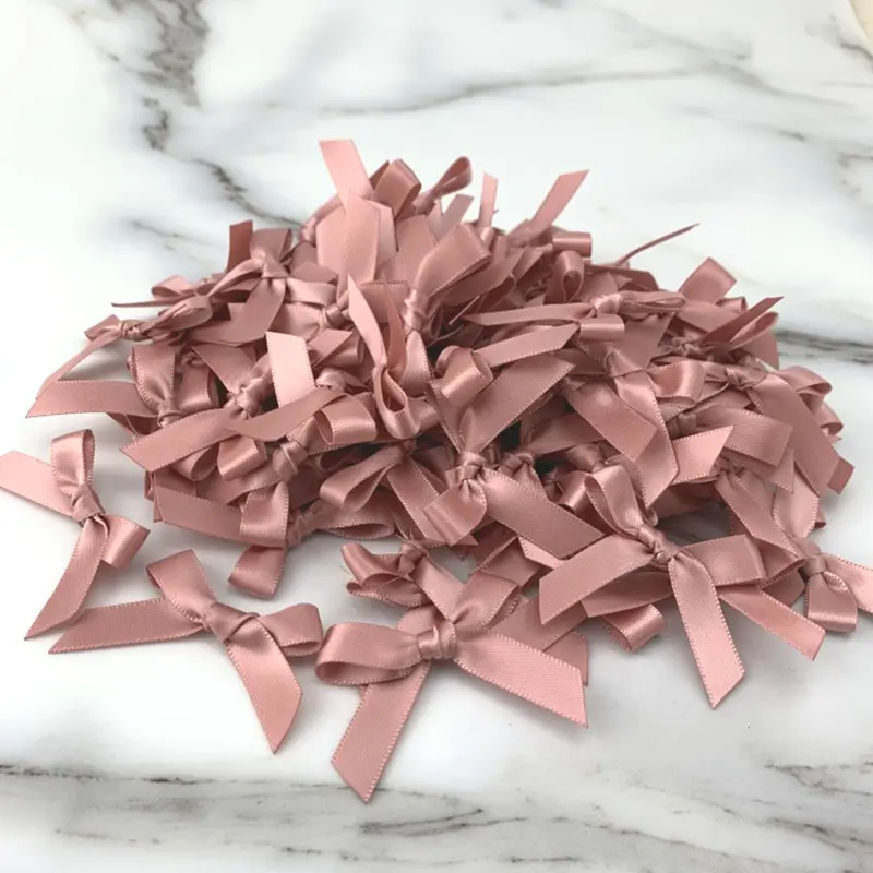 (200 pcs/pack) Fresh Pink Ribbon Bows Small Size Satin Ribbon Bow Flower Craft Decoration Handwork DIY Party Decoration