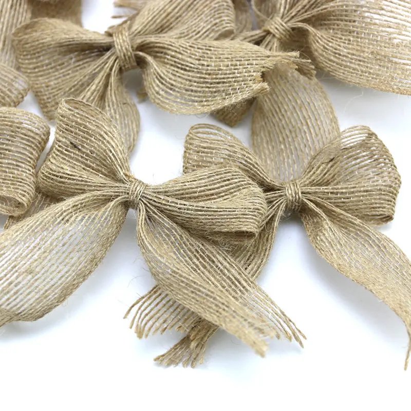 (10 Pcs/pack) 8*9cm Natural Linen Linen Bow Eye position bows Tie Gift Box Bag Clothing Decoration Handmade Wedding Decoration