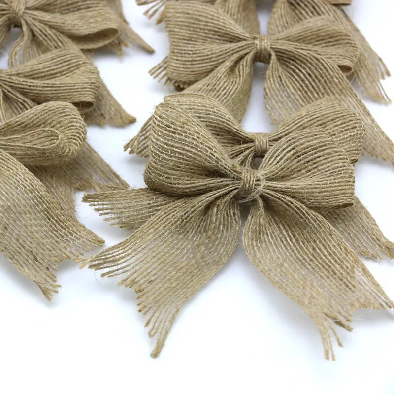 (10 Pcs/pack) 8*9cm Natural Linen Linen Bow Eye position bows Tie Gift Box Bag Clothing Decoration Handmade Wedding Decoration