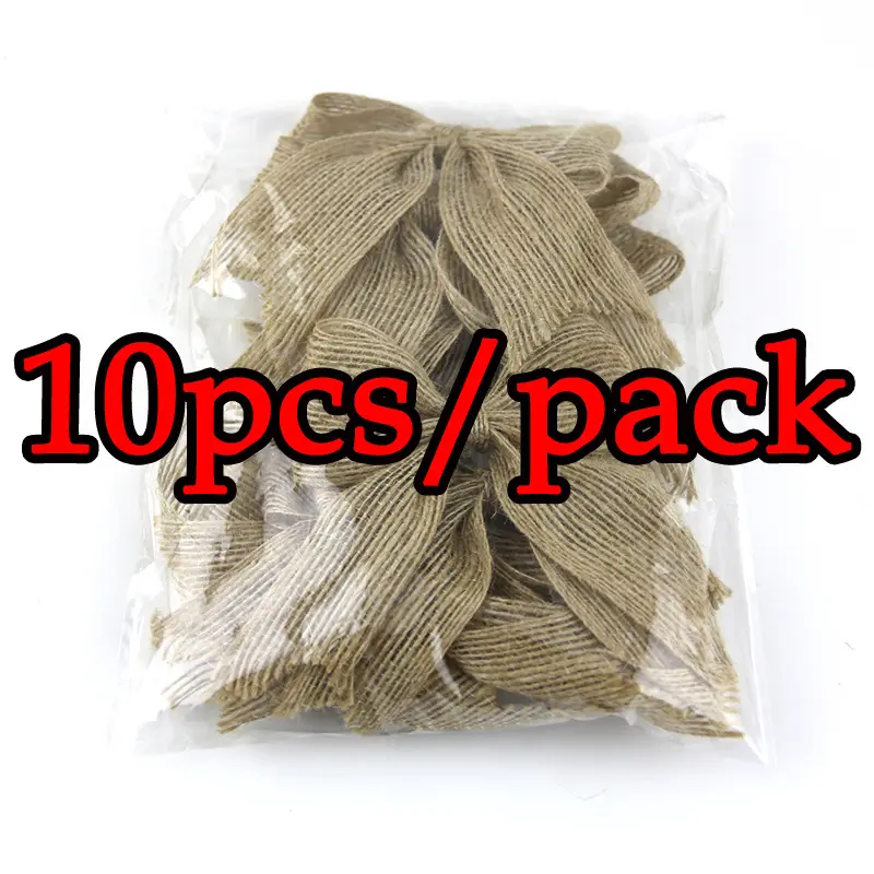(10 Pcs/pack) 8*9cm Natural Linen Linen Bow Eye position bows Tie Gift Box Bag Clothing Decoration Handmade Wedding Decoration