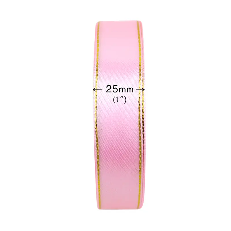(25 yards/roll) 25mm gold edge satin ribbon wholesale high quality gift packaging ribbons
