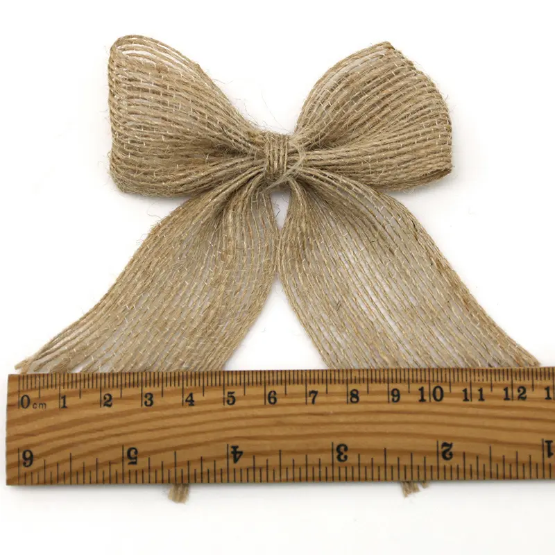 (10 Pcs/pack) 8*9cm Natural Linen Linen Bow Eye position bows Tie Gift Box Bag Clothing Decoration Handmade Wedding Decoration