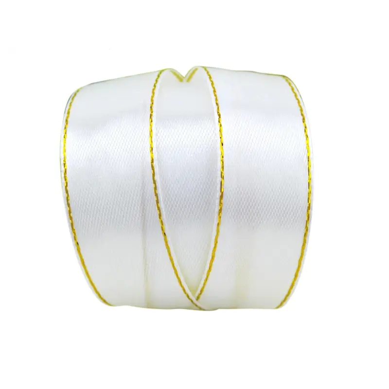 (25 yards/roll) 25mm gold edge satin ribbon wholesale high quality gift packaging ribbons