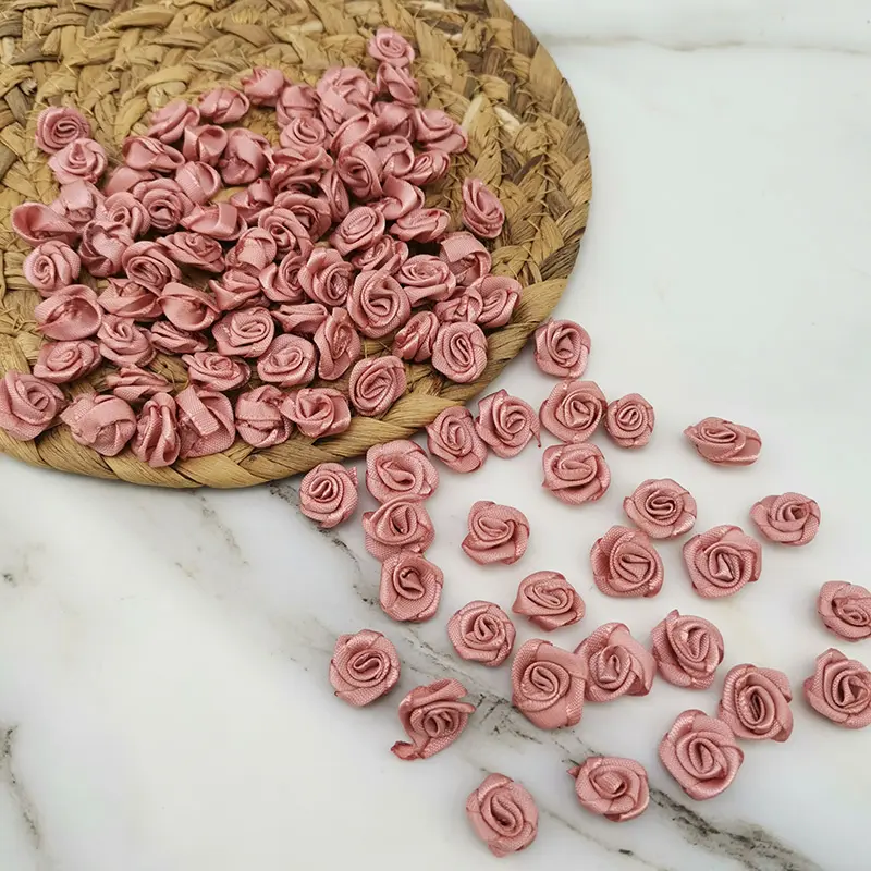 (100 Pcs/pack) 10*10mm Fresh Pink Ribbon Flowers Small Size High Quality Satin Ribbon Flowers Craft Festive Party Decoration