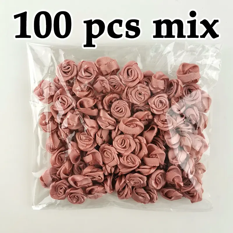 (100 Pcs/pack) 10*10mm Fresh Pink Ribbon Flowers Small Size High Quality Satin Ribbon Flowers Craft Festive Party Decoration