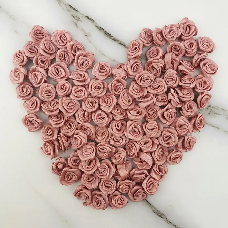 (100 Pcs/pack) 10*10mm Fresh Pink Ribbon Flowers Small Size High Quality Satin Ribbon Flowers Craft Festive Party Decoration