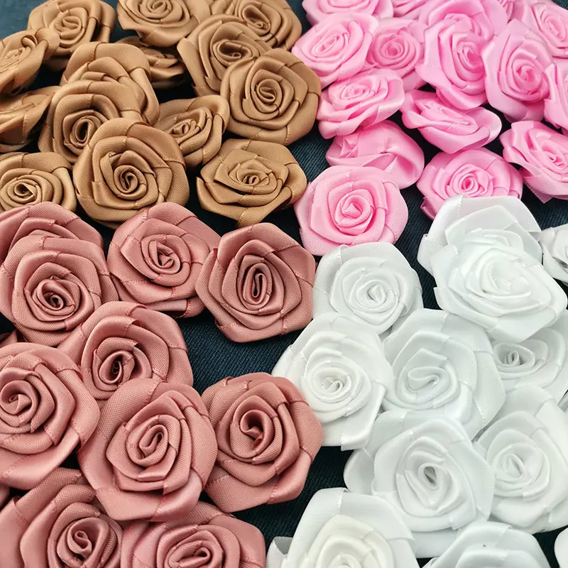 30Pcs 40*40mm Mini High Quality Satin Rosette For Home Wedding Party Clothing Decoration Scrapbooking DIY Ribbon Crafts Supplies