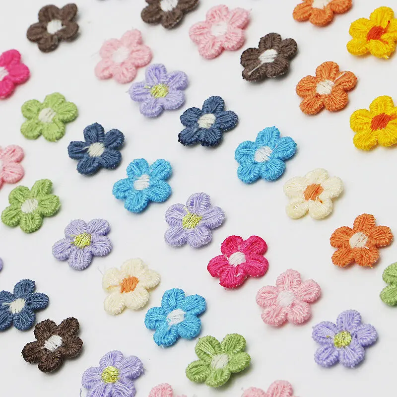 (50Pcs/pack) 15mm Small Flower Embroidery Cloth Stickers Accessories Patches Dresses Hats Decorative DIY Handmade Cute Lace
