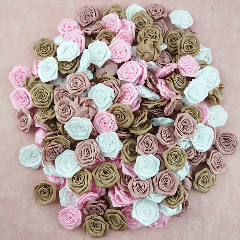 30Pcs 40*40mm Mini High Quality Satin Rosette For Home Wedding Party Clothing Decoration Scrapbooking DIY Ribbon Crafts Supplies