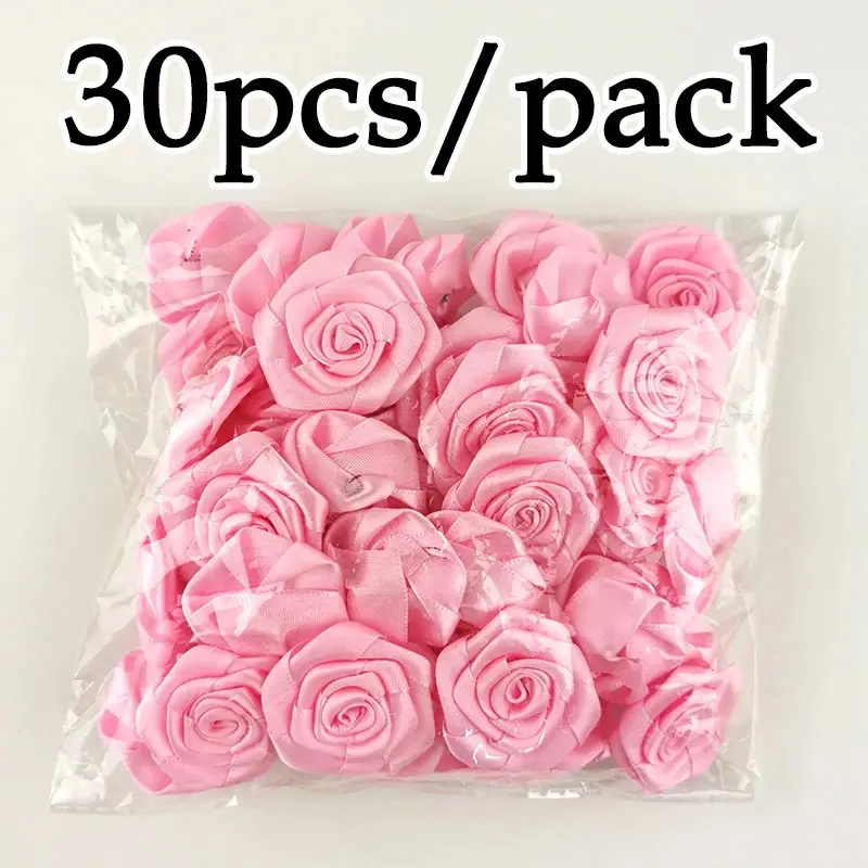 30Pcs 40*40mm Mini High Quality Satin Rosette For Home Wedding Party Clothing Decoration Scrapbooking DIY Ribbon Crafts Supplies