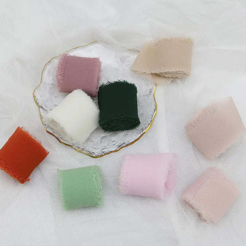 (5meters/roll)35mm Handmade Frayed Edge Chiffon Ribbon Raw Edge Ribbon Gift Packaging Wedding Decoration Handicraft Production