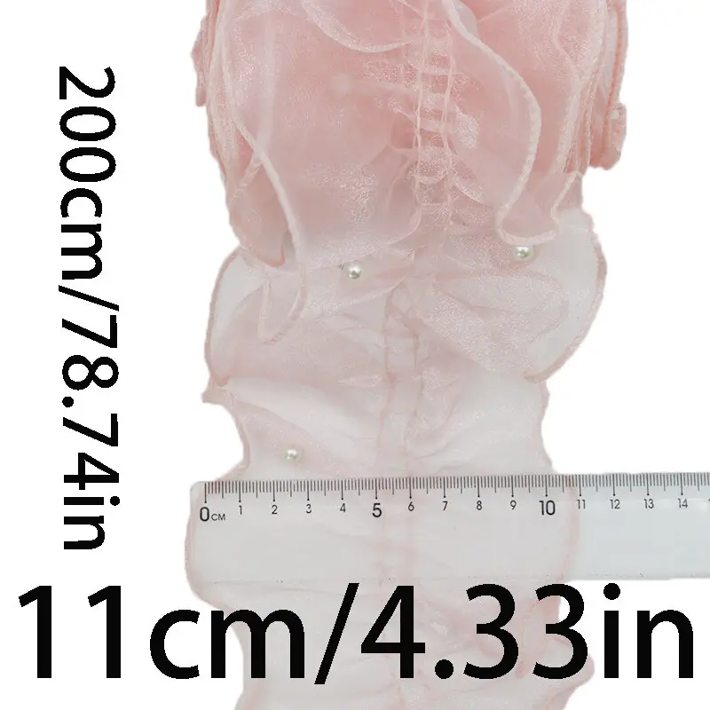 (2Meters/pack) 11cm French Lace Fabric Skirt Accessories Pleated Ribbon Pearl Trim Snow Yarn Ruffles Laces for Garments Bow Diy