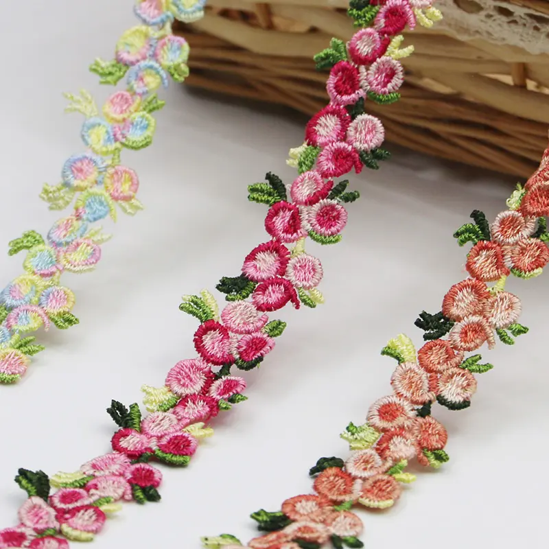(3 yards/pack) 20mm Embroidered Water soluble Lace Fabric Ribbon Colorful Flower Hat Collar Decorative Accessories Accessories