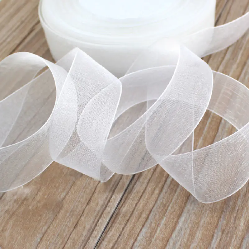(50 yards/roll) White organza ribbon wholesale gift wrapping decoration ribbons (12/15/20/25/40/50mm)