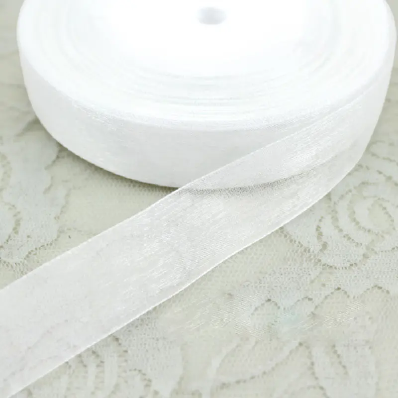 (50 yards/roll) White organza ribbon wholesale gift wrapping decoration ribbons (12/15/20/25/40/50mm)