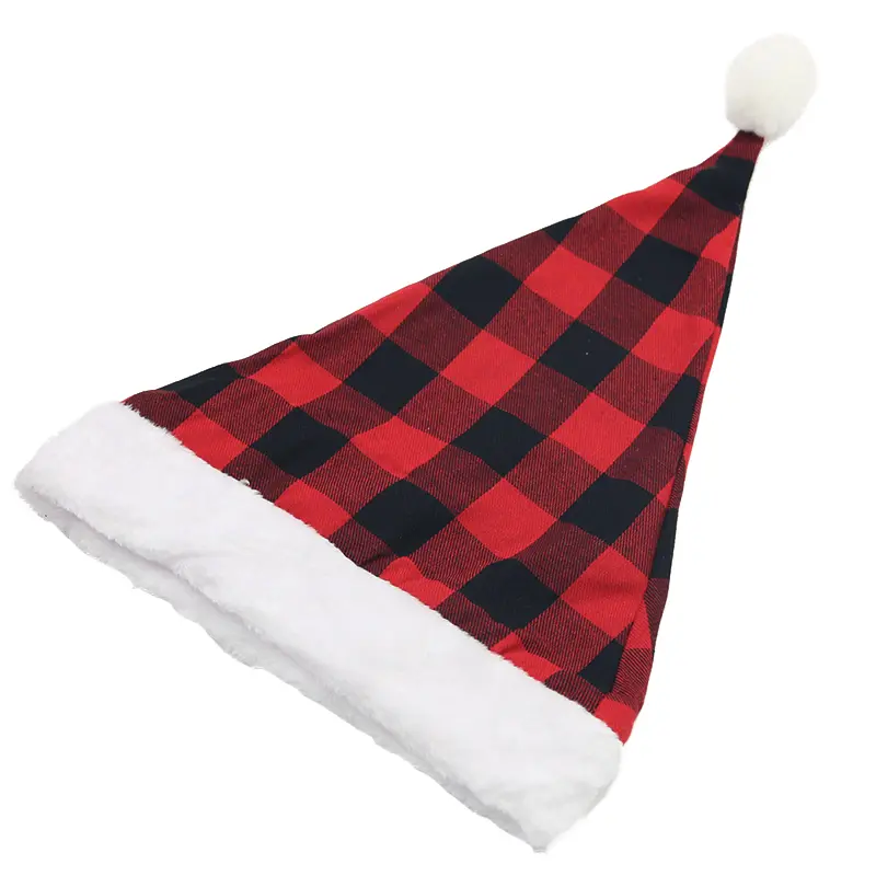 (1 Pcs/bag)28cm Oversized Red Checkered Cloth Hat For Christmas Celebration Children's Hats New Year Atmosphere Room Decoration