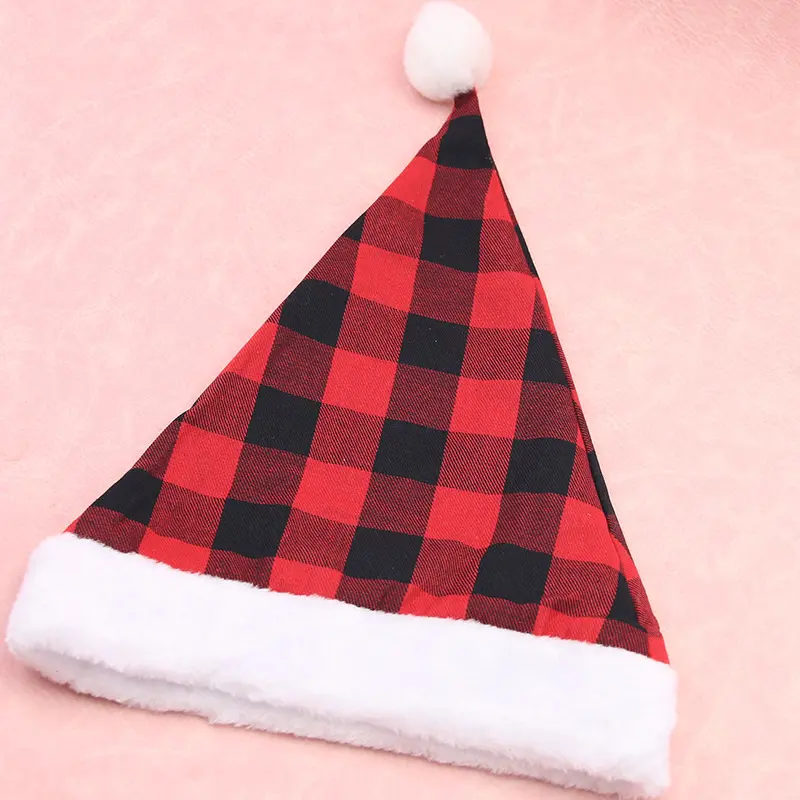 (1 Pcs/bag)28cm Oversized Red Checkered Cloth Hat For Christmas Celebration Children's Hats New Year Atmosphere Room Decoration