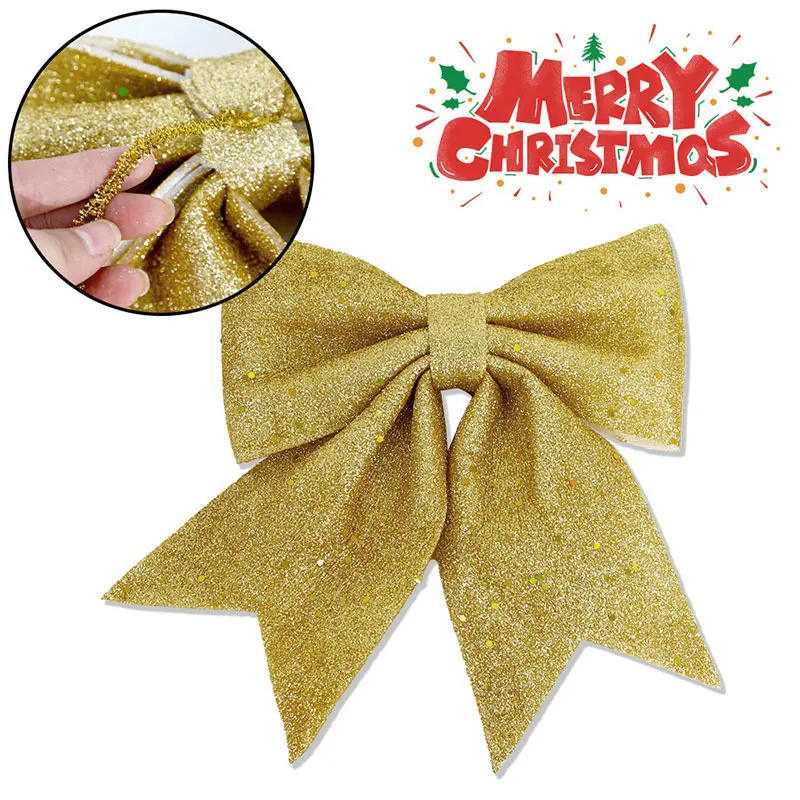 2Pcs/pack Christmas Bow Sequins Pearl Cotton Xmas Tree Decoration Gift Packaging Wall Window Decorations Photography Props DIY
