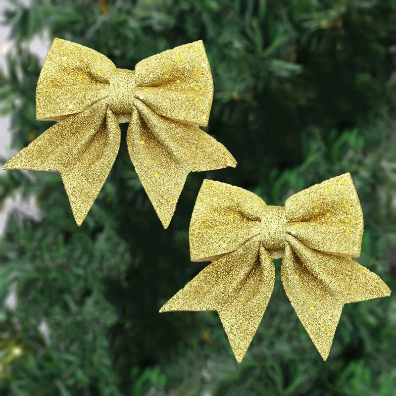 2Pcs/pack Christmas Bow Sequins Pearl Cotton Xmas Tree Decoration Gift Packaging Wall Window Decorations Photography Props DIY
