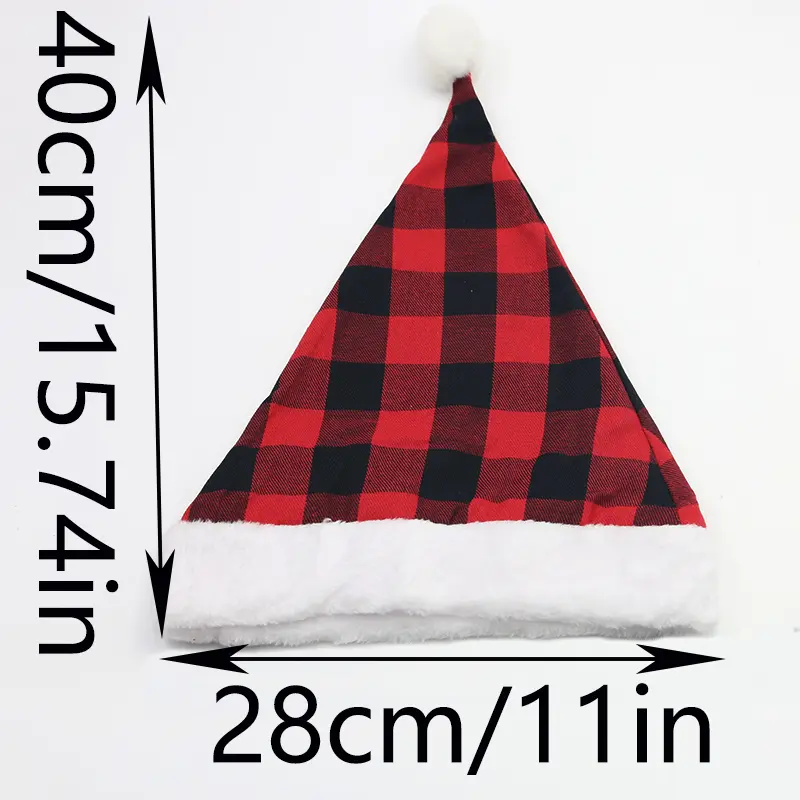 (1 Pcs/bag)28cm Oversized Red Checkered Cloth Hat For Christmas Celebration Children's Hats New Year Atmosphere Room Decoration