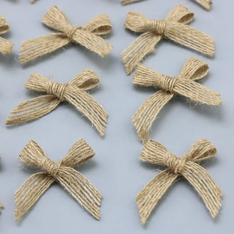 (50 Pcs/pack) 4*4cm Linen Bow Natural Linen Bows Gift Box Clothing Decoration Accessories Home Bow Tie Handmade DIY
