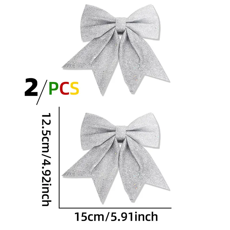 2Pcs/pack Christmas Bow Sequins Pearl Cotton Xmas Tree Decoration Gift Packaging Wall Window Decorations Photography Props DIY