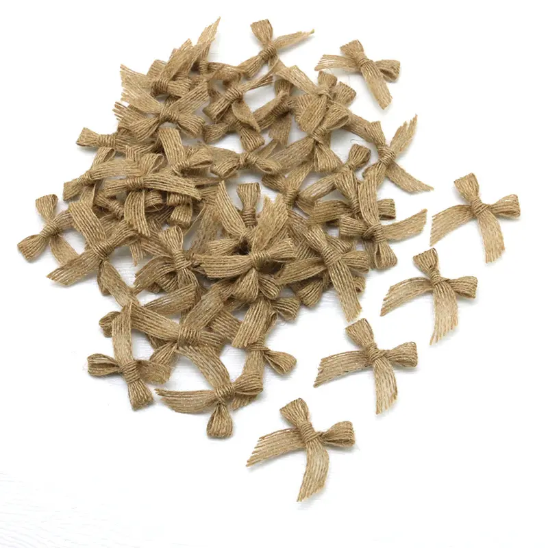 (50 Pcs/pack) 4*4cm Linen Bow Natural Linen Bows Gift Box Clothing Decoration Accessories Home Bow Tie Handmade DIY