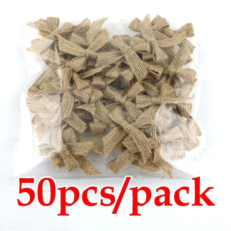 (50 Pcs/pack) 4*4cm Linen Bow Natural Linen Bows Gift Box Clothing Decoration Accessories Home Bow Tie Handmade DIY