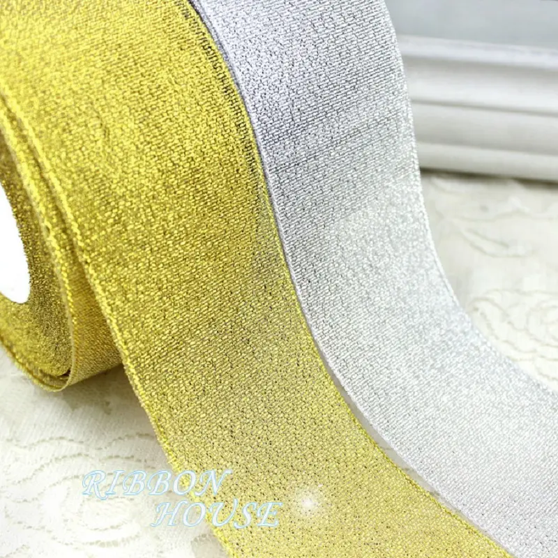 (25 yards/roll)Gold and Silver gift packaging ribbon high quality wedding shiny ribbons
